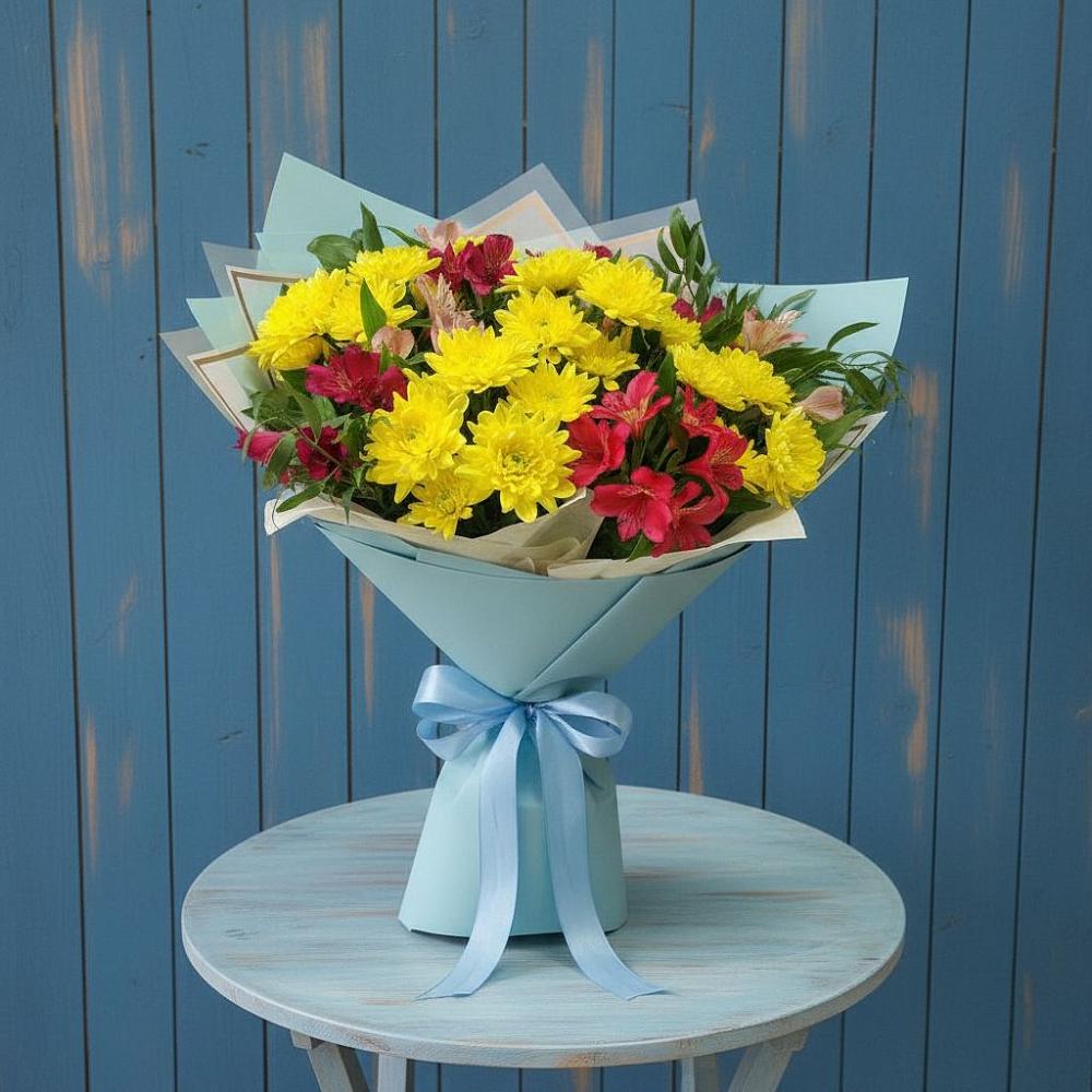 Букет цветов из: Альстромерии и Хризантемы в Григорополисской