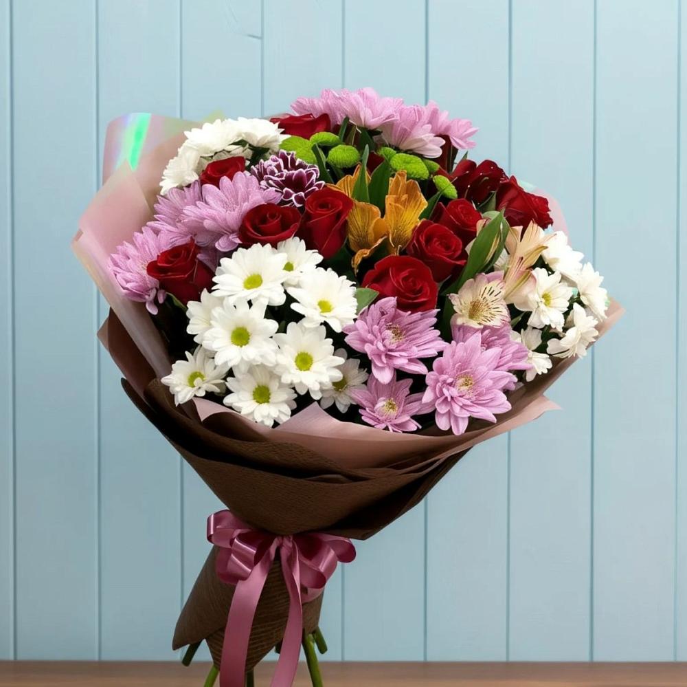 Букет цветов из: Розы, Хризантемы и Альстромерии в Григорополисской