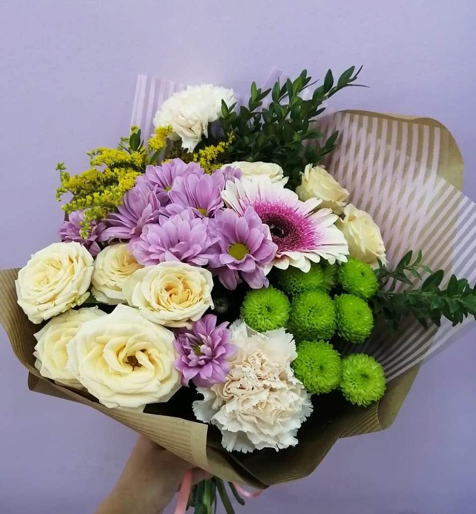 Букет цветов из: Хризантемы, Розы, Гвоздики и Герберы в Григорополисской